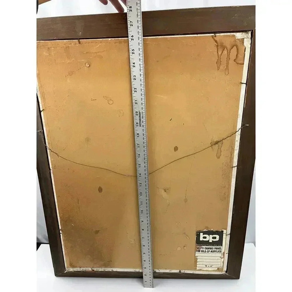 VTG Colorful Trippy Mushroom Acrylic Painting 1970's Landscape 21"x 27.5" - Picture 5 of 9